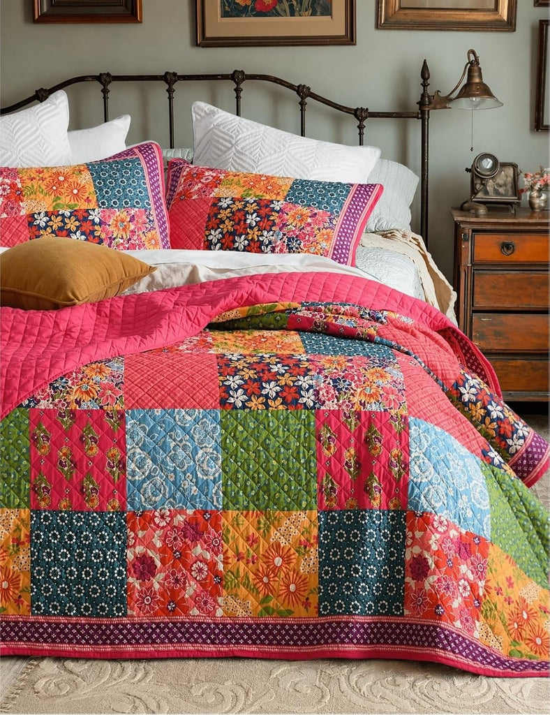 Quilt Set - Washed Quilted Patchwork Comforter Coverlet, Lightweight Breathable Bedspread for All Seasons