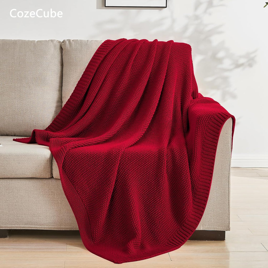 Christmas Red Seed Stitch Throw Blanket 50"x60", Farmhouse Decor