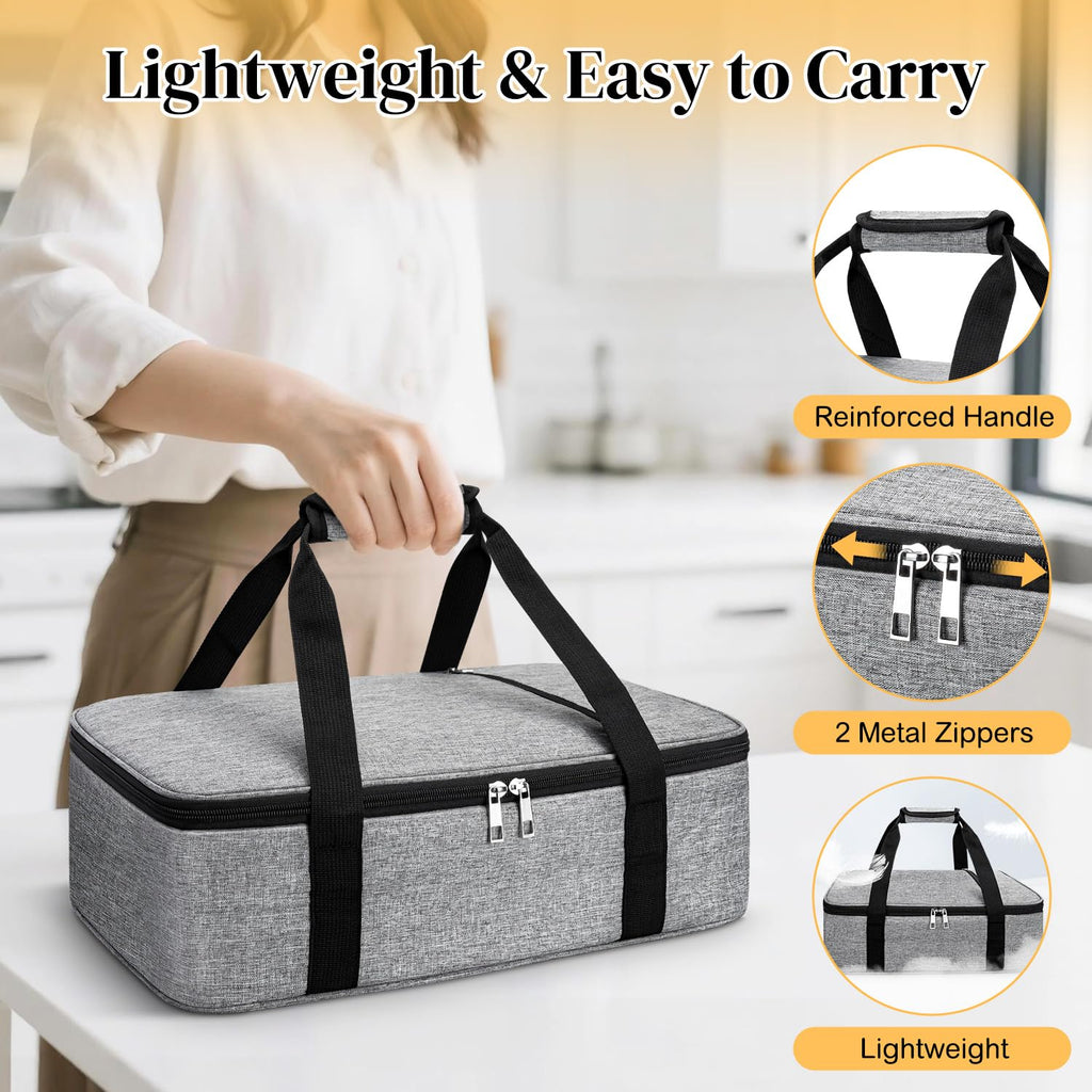 Insulated Casserole Carrier, Lasagna Lugger Tote Keeps Food Hot or Cold, Thermal Lunch Bag Warmer & Cooler Carrier