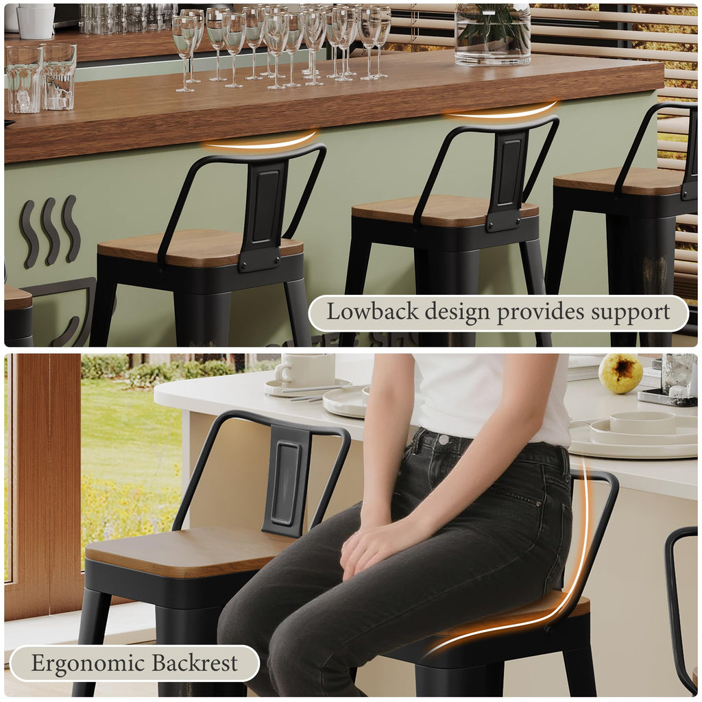Bar Stools Set of 4, 26" Distressed Barstools, Gold Black