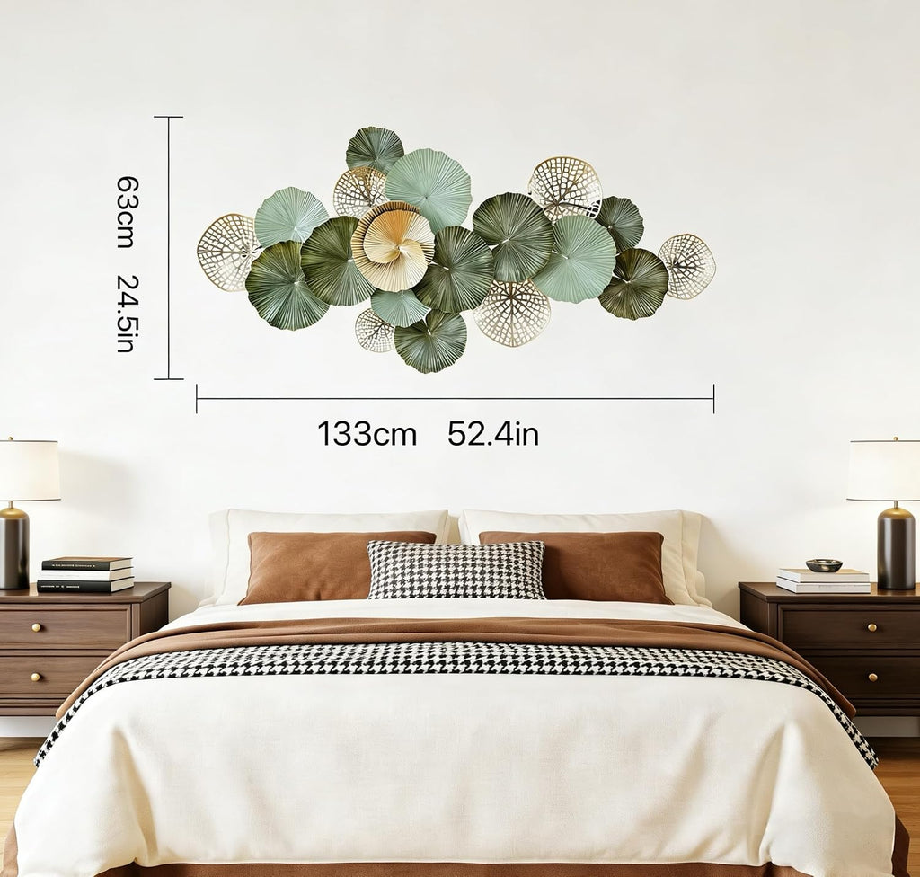 Large Metal Wall Art Decor, 3D Abstract Lotus Leaves Wall Handcrafted Modern Decoration Outdoor, Entryway 52" x 24"