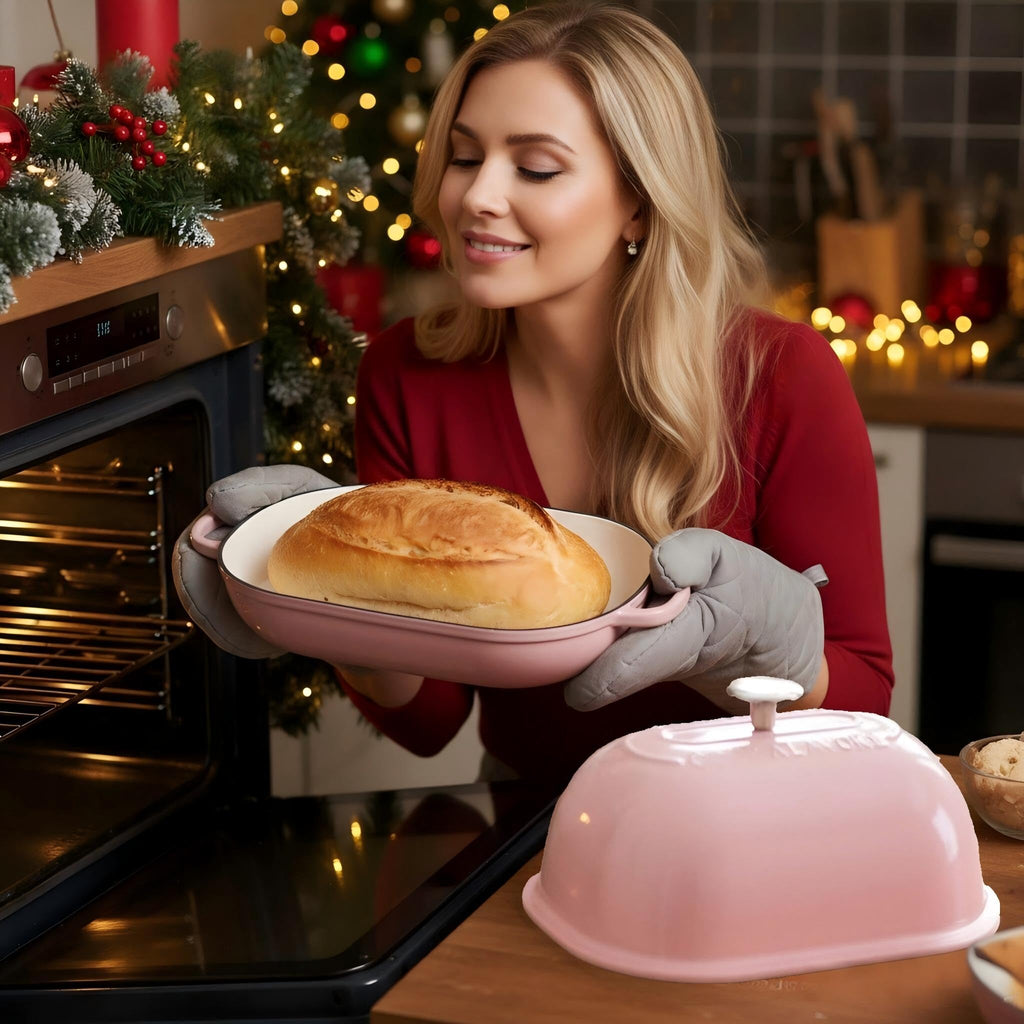 Cast Iron Bread Oven, 6 QT Bread Oven, Thick Enameled Loaf Pan with Lid, Bread Pans made Bread, 14.5"Dutch Oven for Bread