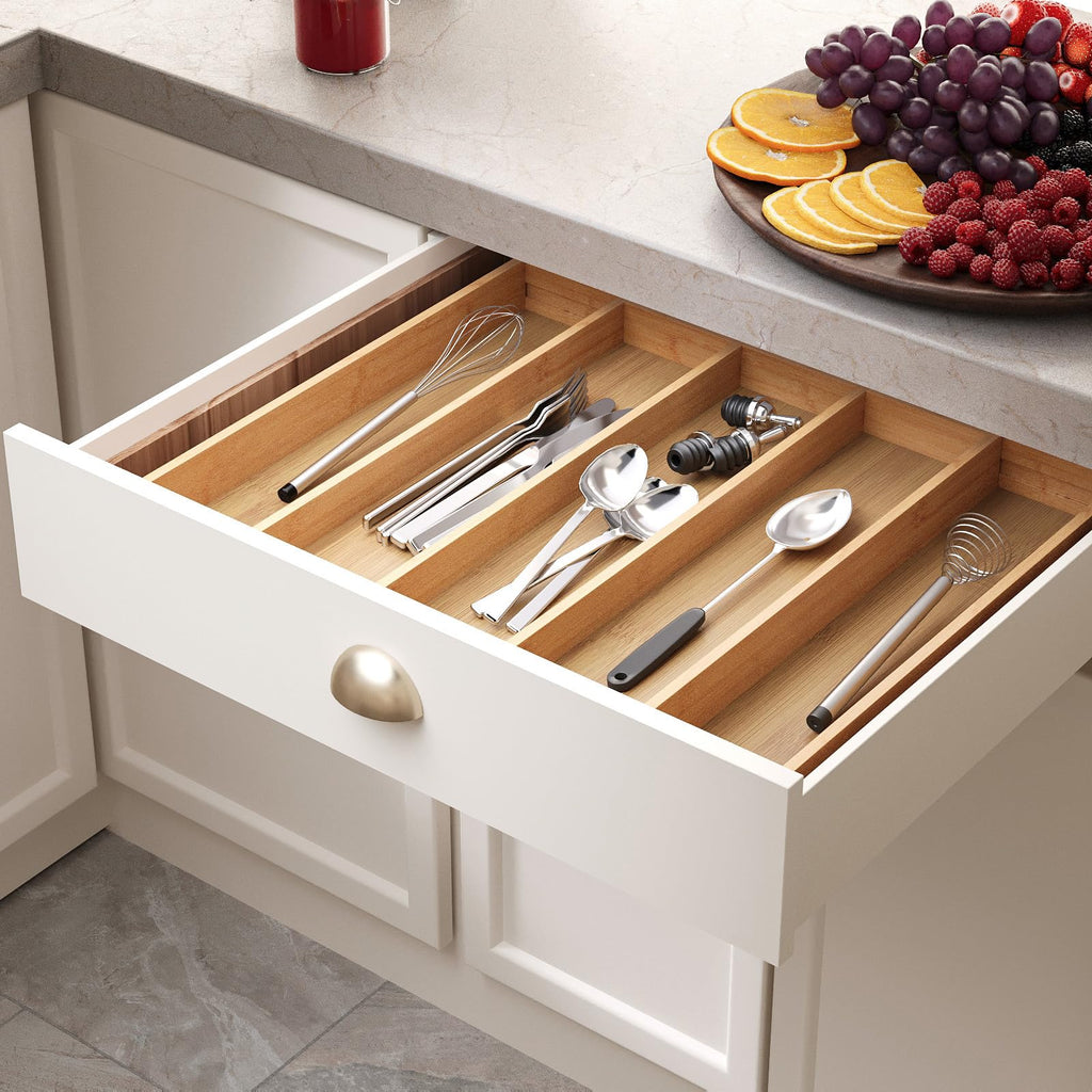 Expandable Bamboo Silverware Organizer, Kitchen Drawer Organizer