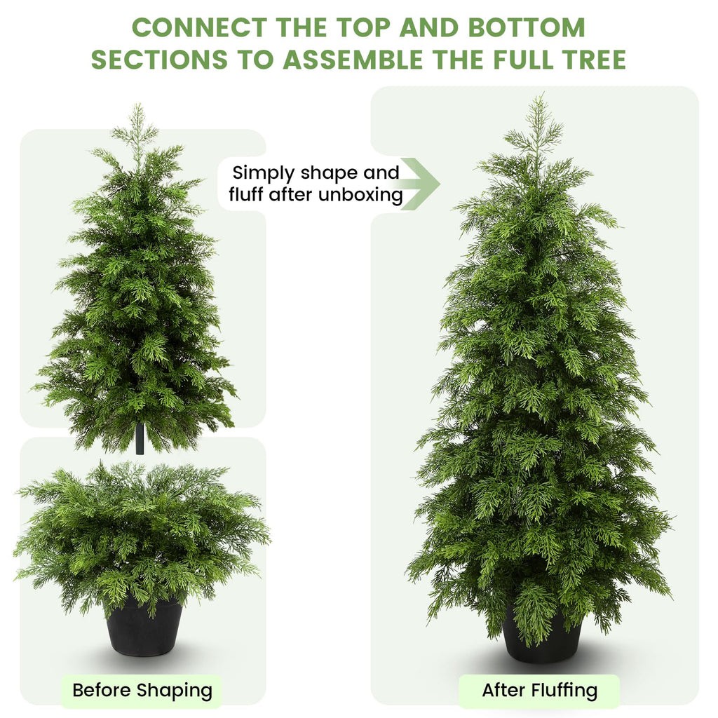 3FT Artificial Cedar Topiary Trees, 2 Pack UV Resistant Faux Pine Tree