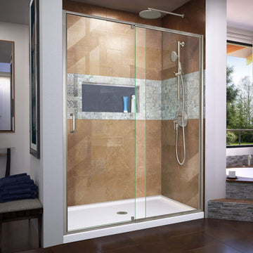 Flex 56-60 in. W x 72 in. H Semi-Frameless Pivot Shower Door in Brushed Nickel, SHDR-2260720-04