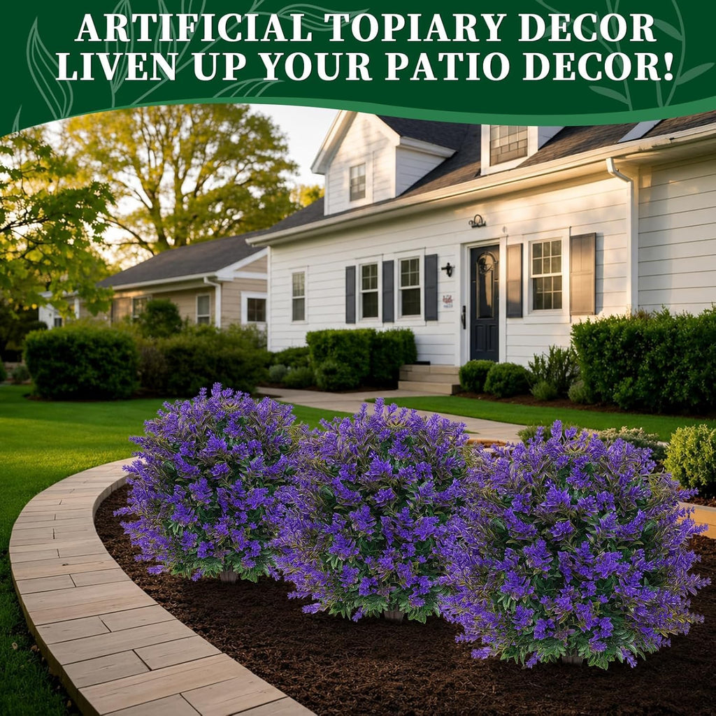 4Pcs Artificial Lavender Topiary Ball Trees, Boxwood Shrubs
