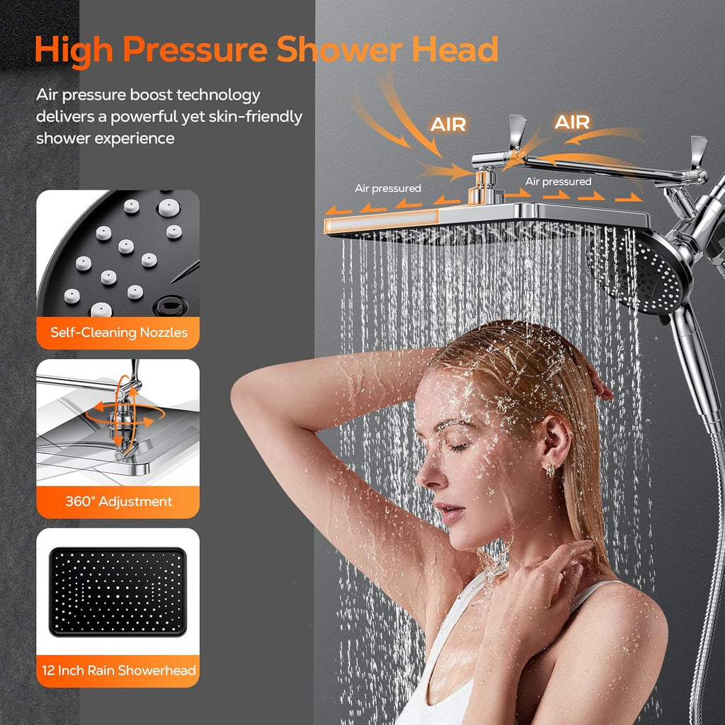 High Pressure Rain Shower Head Combo with Upgrade Magnetic Filtered Detachable Handheld Showerhead (10 Modes)