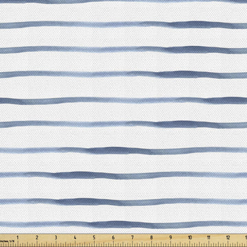 Harbour Stripe Fabric by The Yard, Abstract Brushstroke Nautical Horizontal Lines Soft Picture, Material Water