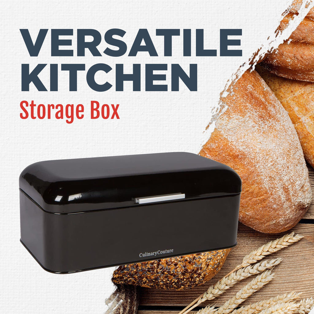 Bread Box - Extra Large Black Countertop 16" x 9" Holds 2 Loaves