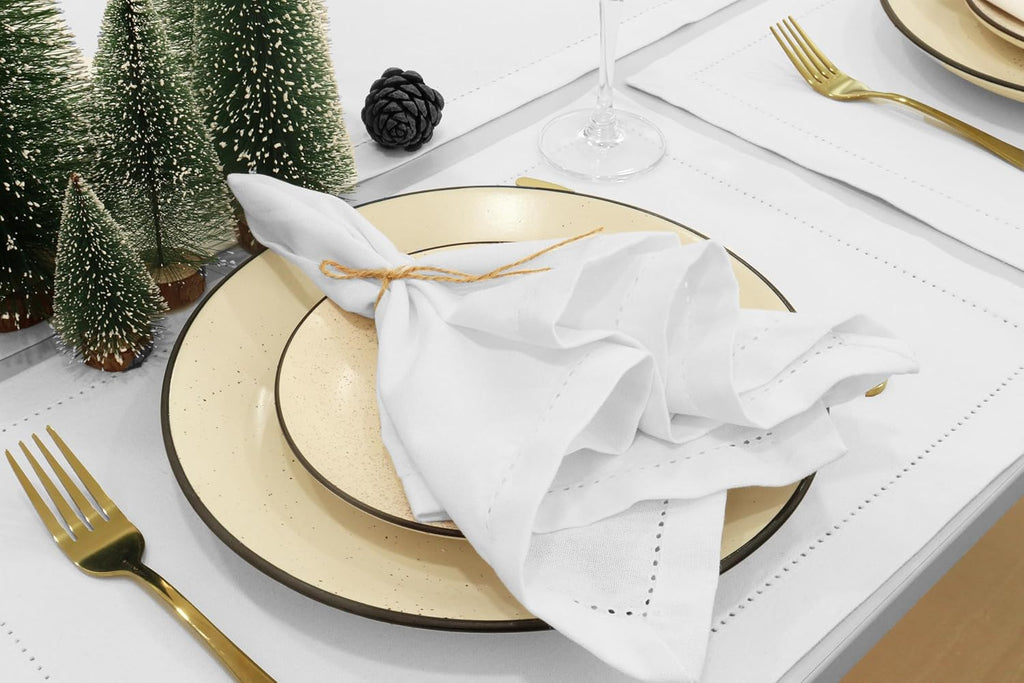 Set of 12 Hemstitch Cloth Dinner Napkins 100% Cotton - Soft Durable Washable - Ideal for Wedding Spring Easter Summer