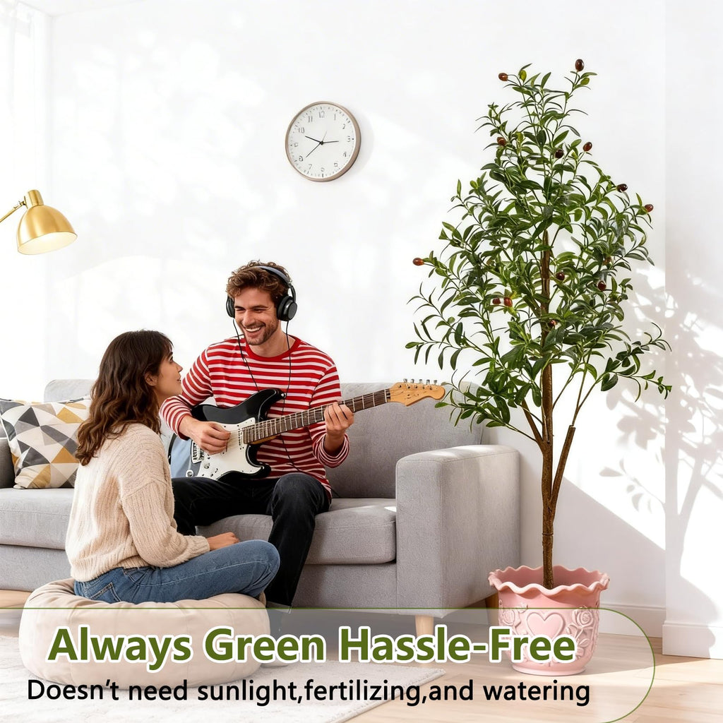 5Ft Artificial Olive Tree with Moss & Basket - Indoor Tall Faux Olive Tree in Planter, Large Fake Olive Silk Tree