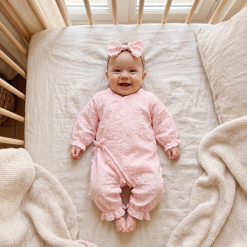 Newborn Girl Clothes Baby Ruffle Wrap Kimono Romper