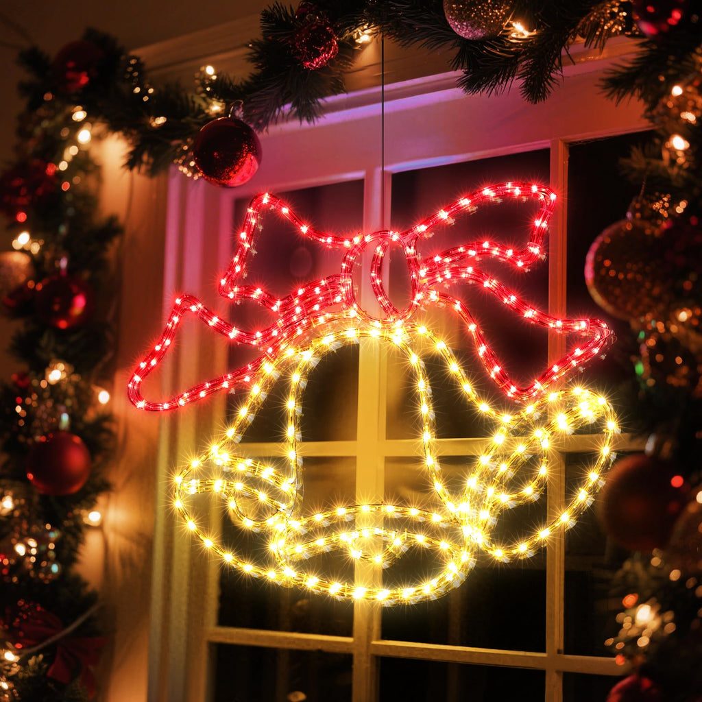 33-Inch Christmas Bell Lights Outdoor With Timer Wall Hanging Decor