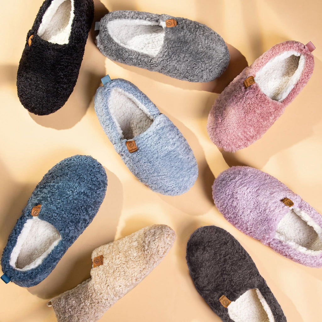 Women's Soft Curly Memory Foam Slippers Khaki, 7-8 US