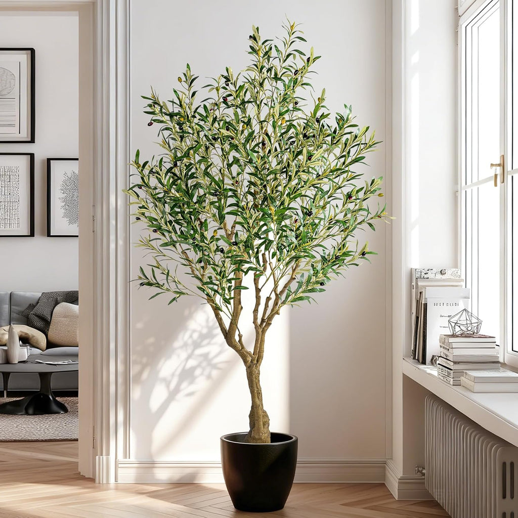 6ft Faux Olive Tree with Pot & Moss Artificial Olive Plant Fake Olive Tree Decor, Large Indoor Artificial Trees Faux