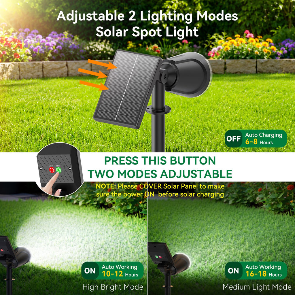 Solar Lights Outdoor Spot Light Waterproof: 1000LM Adjustable Cool White Spotlights - 2-in-1 15Hrs+ Bright Wall Spot