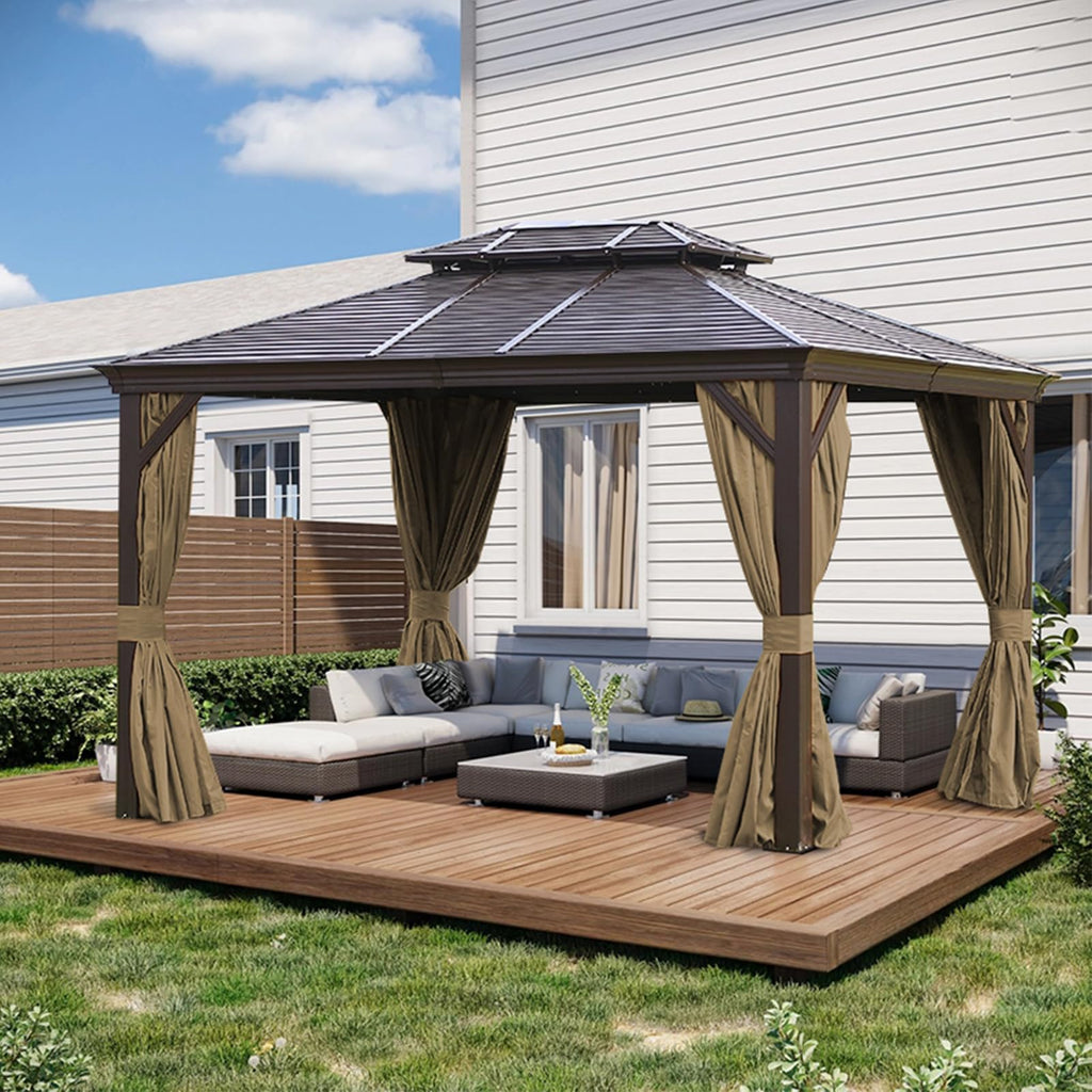10x12 Gazebo Curtains Outdoor Waterproof, 4 Panel Sidewalls, Brown