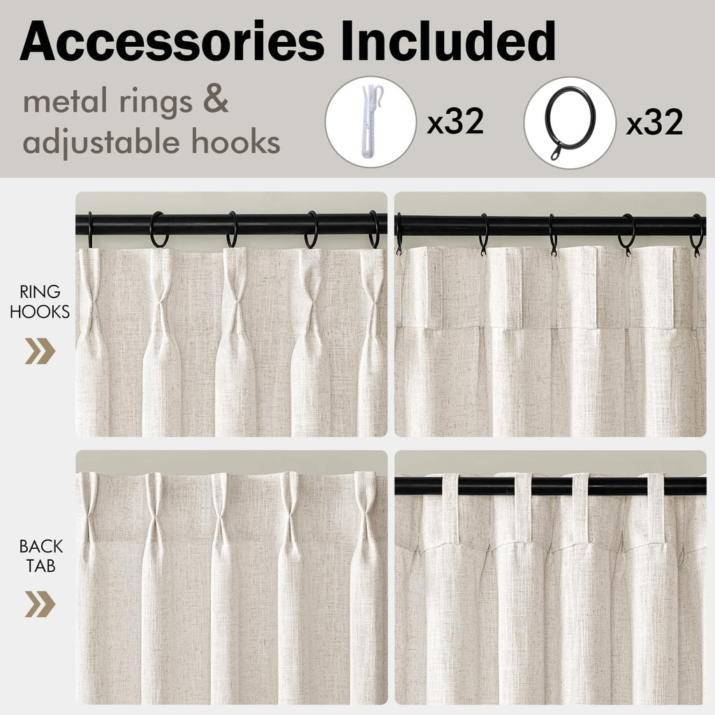 4 Panels Set Pinch Pleated Linen Curtains 112 Inches Length for Living Room Bedroom, Extra Long Pinch Pleat Drapes