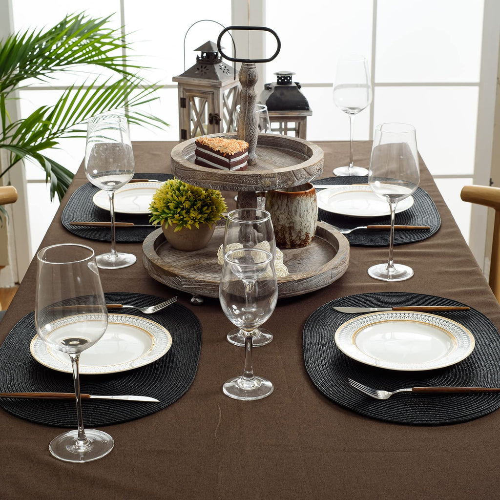 Oval Braided Placemats Set of 8 Flat Packed 12 x 17.5 Inch Black