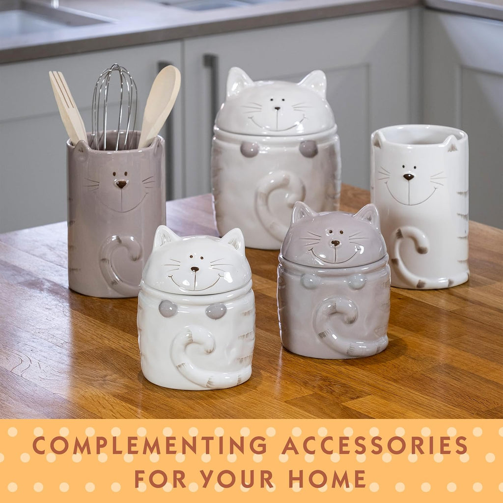 Ceramic Cookie Jar with Lid, Large Cat Treat Container for Cookies & Biscuits, Cute Novelty Kitchen Storage