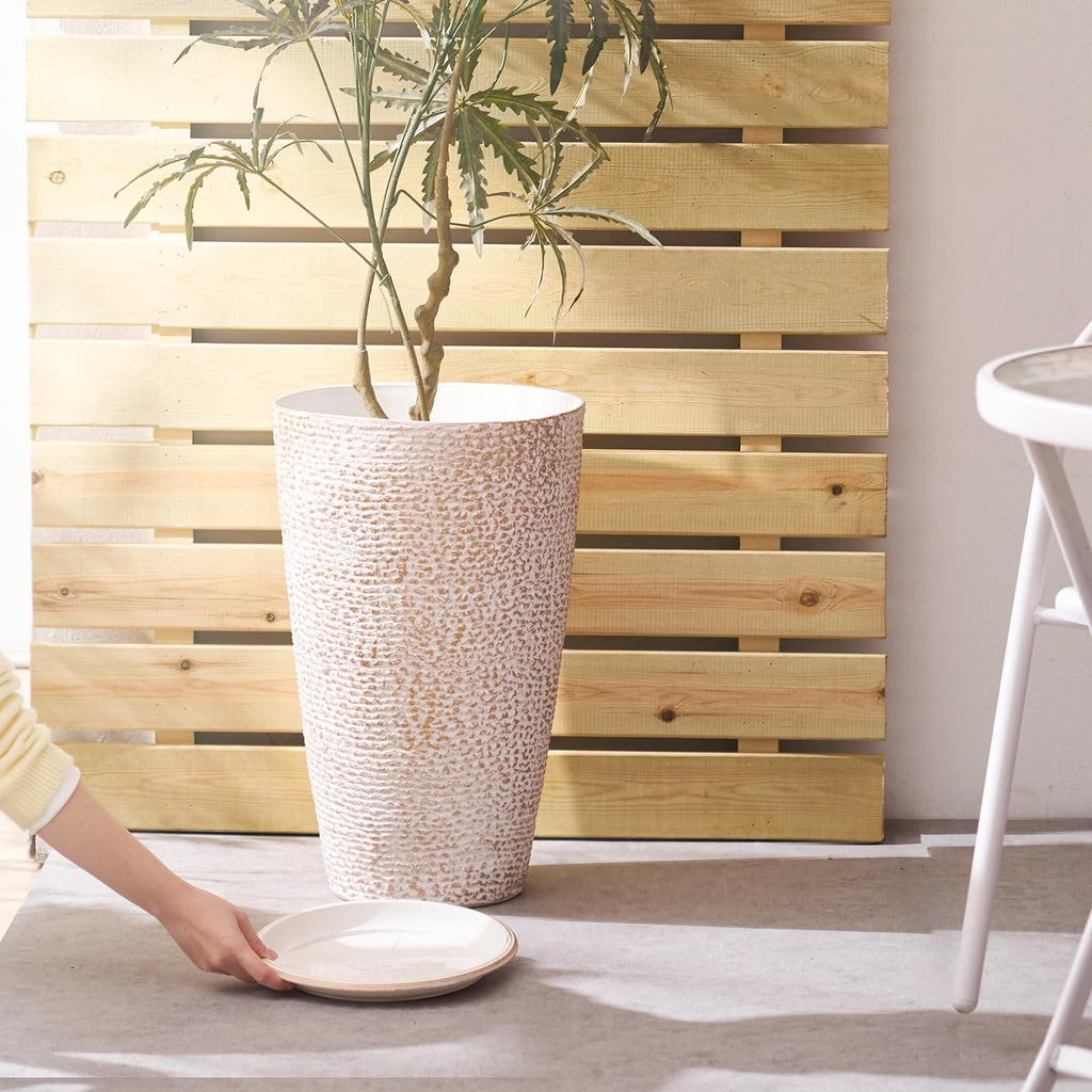 Set of 2 Tall Outdoor Planters 21" H, Round Large Planters for Front Porch and Patio, Stone Finish Flower Tree Plant