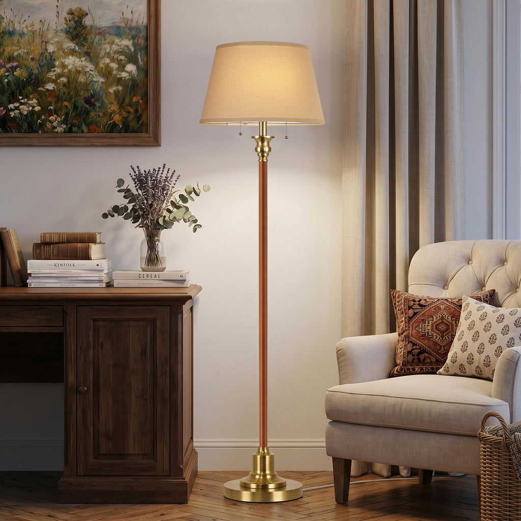 Floor Lamp, 66.5'' Rustic Farmhouse Pole Lamp with Double Pull Chain, Mid Century Modern Tall Standing Lamp