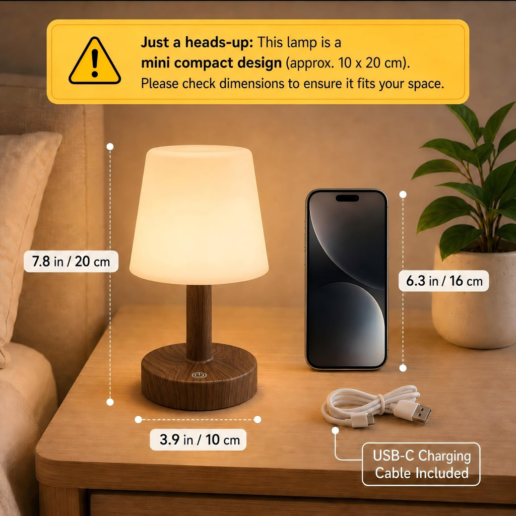 Shower Lamp IP54 Waterproof, Cordless Table Lamp, Dark Wood 2 Pack