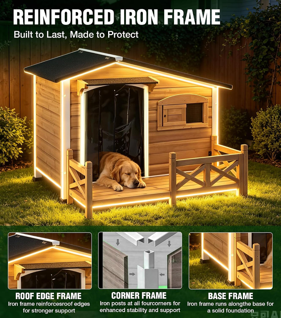 Dog House Outdor with Reinforced Iron Frame and Front Porch