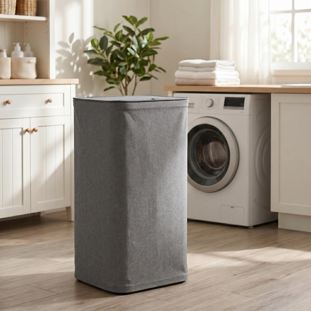 100L Laundry basket Hamper with Lid & Removable Mesh Bag, Grey