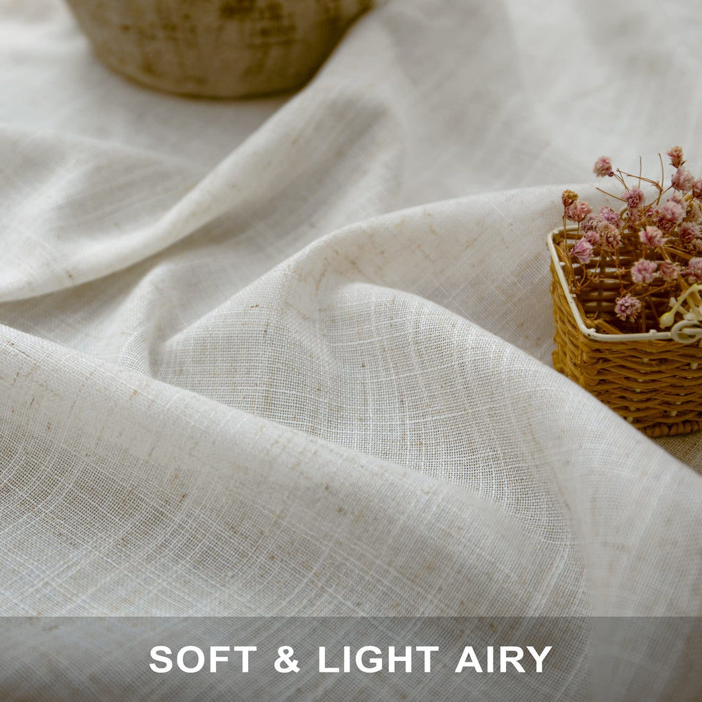 Natural Linen Back Tab Curtains 84 Inch Length 2 Panel Pocket Drape Light Filtering Semi Sheer Neutral Country Rustic