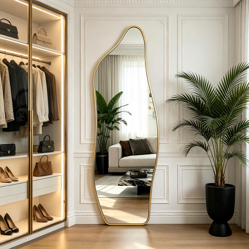 48"x16" Full Length Door Mirror, Dolphin Hanging Mirror, Gold