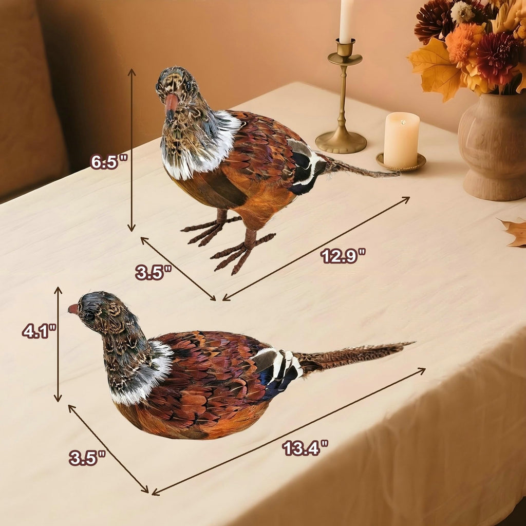 Feathered Pheasant Decor Set of 2 for Autumn Fall Thanksgiving