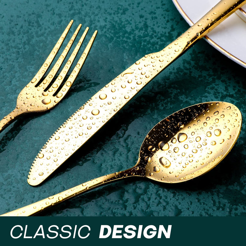 Gold Silverware Set, 24-Piece Gold Forged Stainless Steel Flatware Set, Service of 6