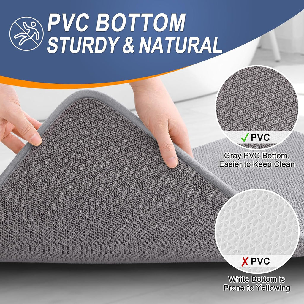 Memory Foam Bathroom Runner Rug 47x24, Absorbent Long Bath Mat, Grey | Soft Quick Dry Bath Rugs, Non-Slip Carpet