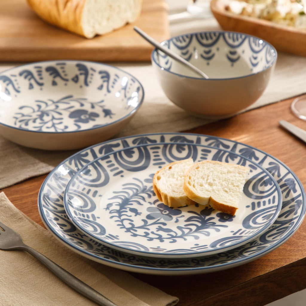2-Time Oprah's Favorite Things - Valencia Flor 16 Piece Dinnerware Set, Artisanal Decorated Stoneware Plates & Bowls