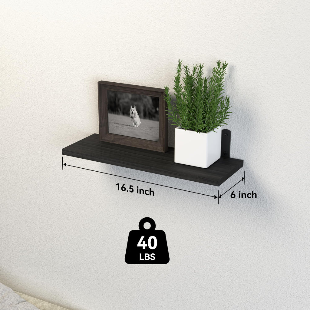 Floating Wall Shelves, Decor & Storage, Black, 16.5'', 3Pcs
