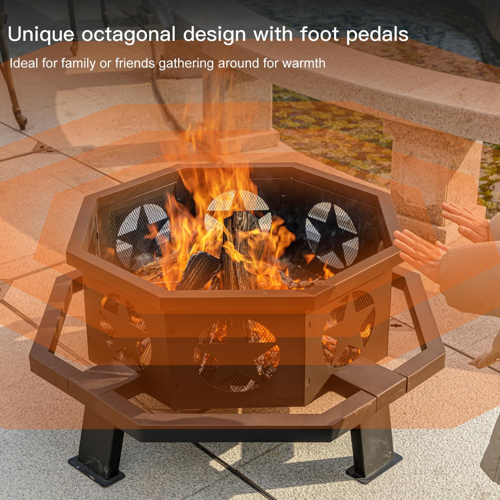 32 inch Fire Pit for Outside with Fire Poker