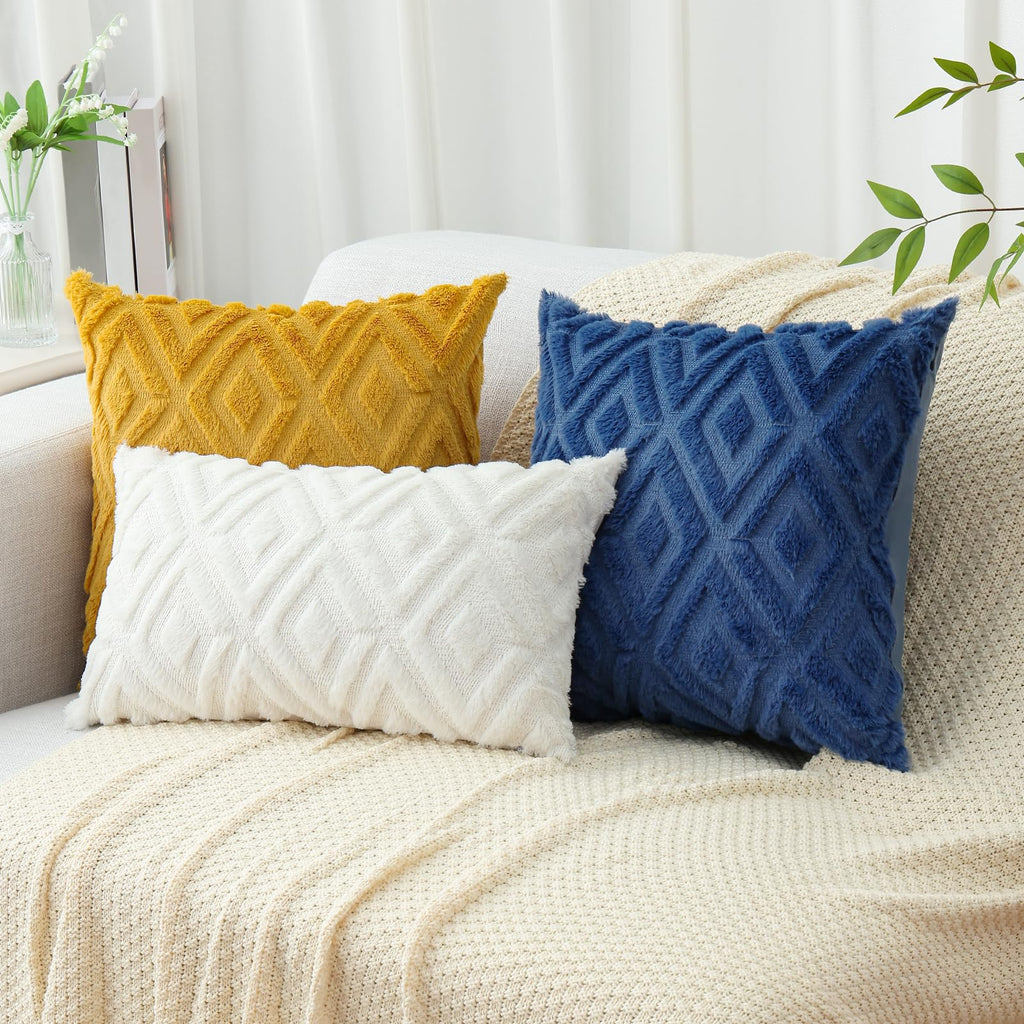Fall Blue Faux Fur Throw Pillow Covers 22x22 Set of 2