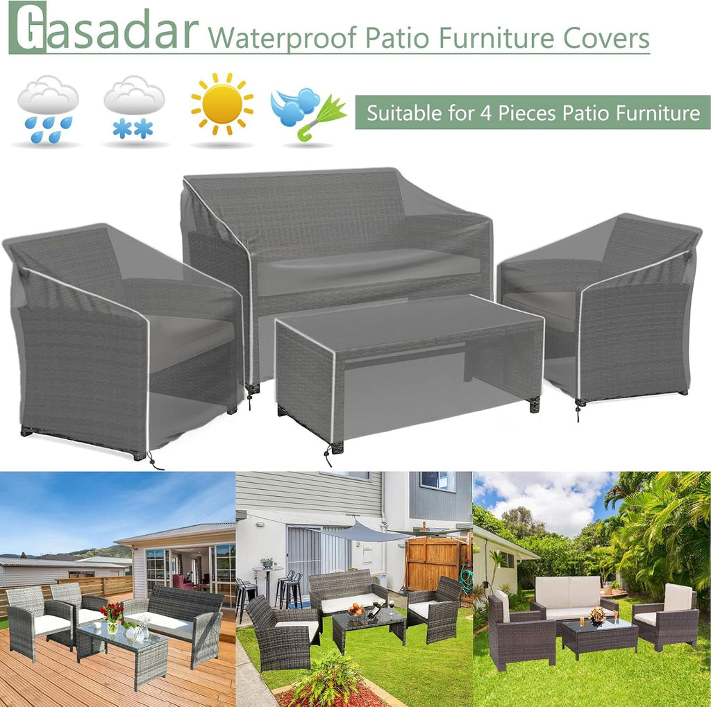Patio Furniture Cover 4-Piece Set | Heavy Dut 600D Outdoor Furniture Cover Waterproof for Lawn Patio Chairs, Loveseat
