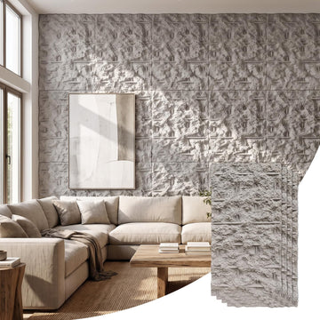 3D Faux Stone Wall Panels, 4 PCS PU Wainscoting Panel - Frosted Stone Design for Interior Wall Decor, Home & Office