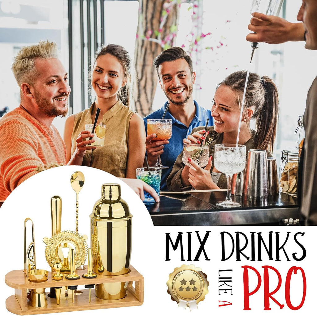 Cocktail Shaker Set Bartender Kit, 12-Pcs Bar Tool with Bamboo Stand - Set of 12