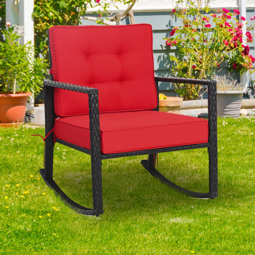 Outdoor Rocking Chair with 5" Thick Soft Cushions, Red (2)