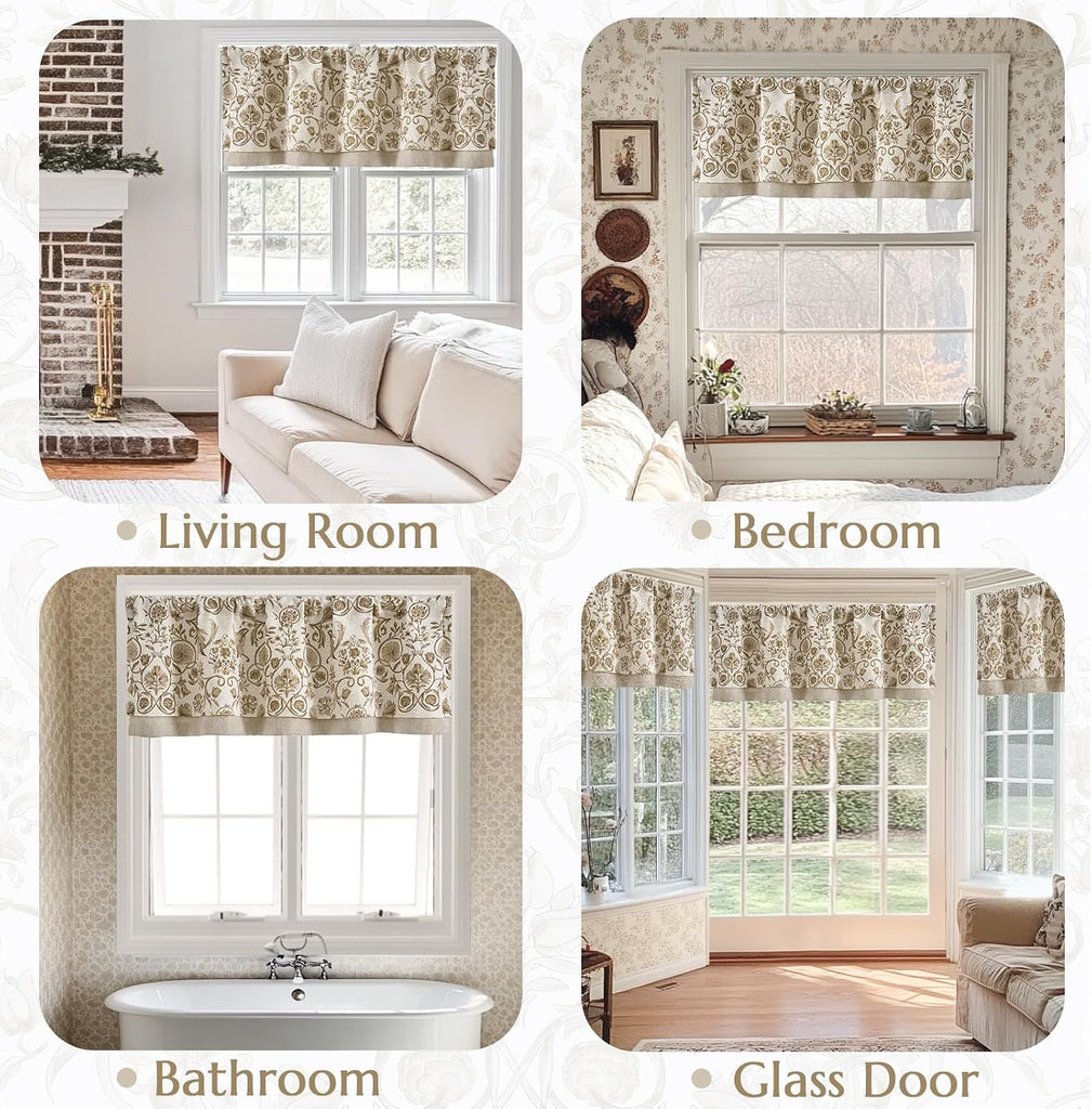 Linen Valance Kitchen Curtain for Windows Double Layer 16 Inch for Living Room Bedroom Window Treatment Light