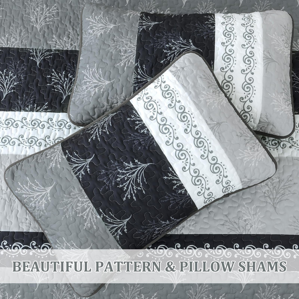 Quilt Set, Boho Summer Striped Bedspread Coverlet Set, Brown