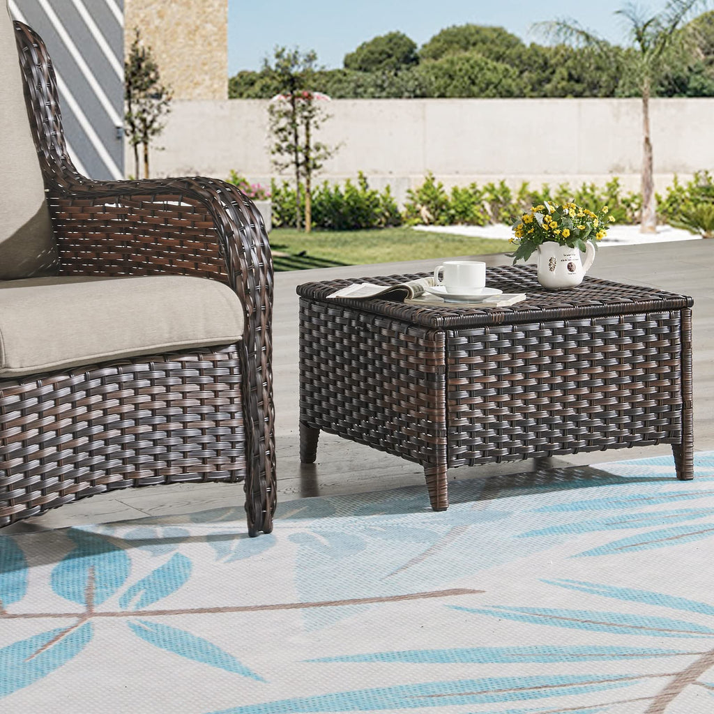 Outdoor Ottomans Set of 2 PE Wicker Steel Frame Outdoor Footstool, Backyard, Additional Seating, Side Tables with