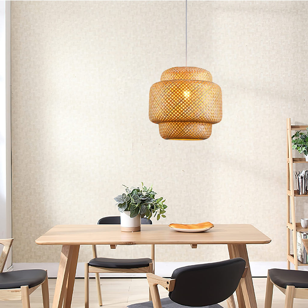 Bamboo Pendant Light - Boho Basket Chandelier Handmade, Natural Wicker Rattan Hanging Chandelier Island Dining Room