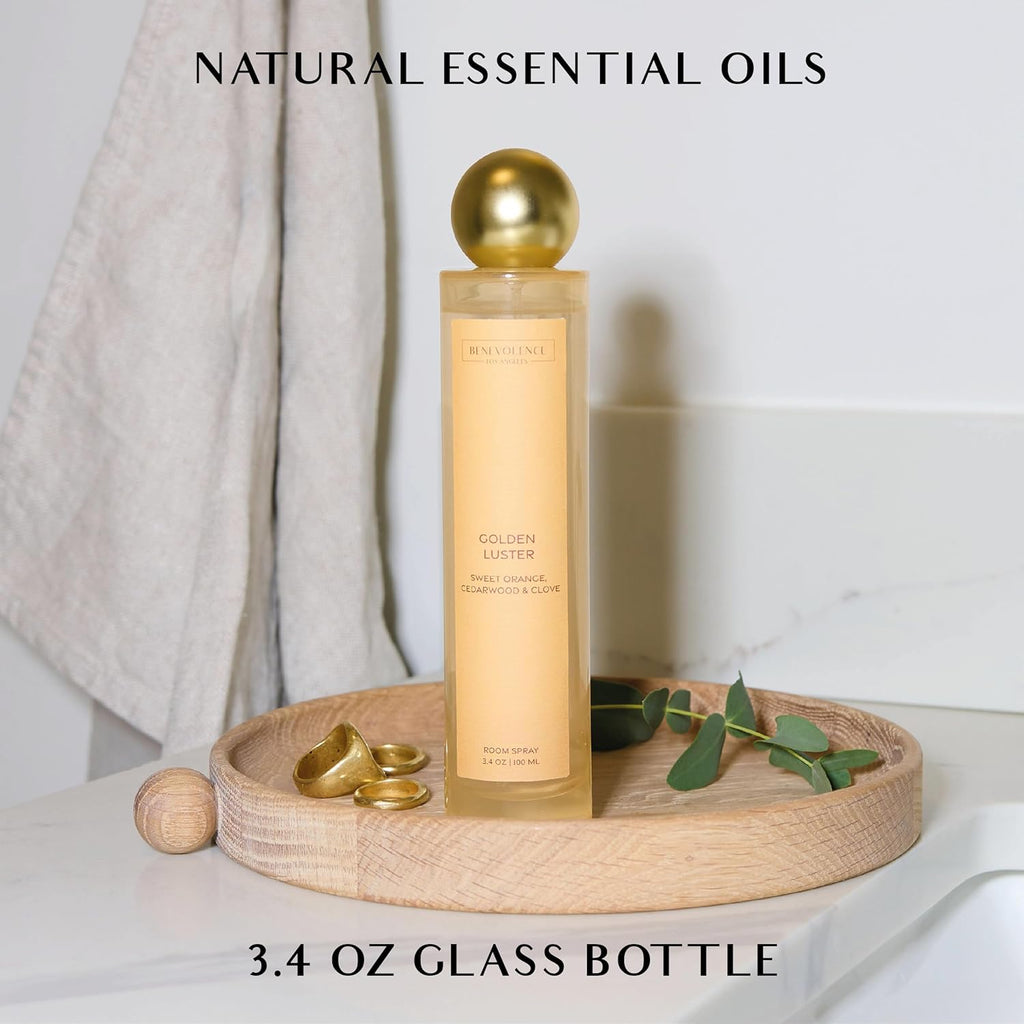 Golden Luster Gift Box | Candle, Room Spray & Reed Diffuser | Orange, Cedarwood & Clove | Luxurious Home Fragrance - Set of 3