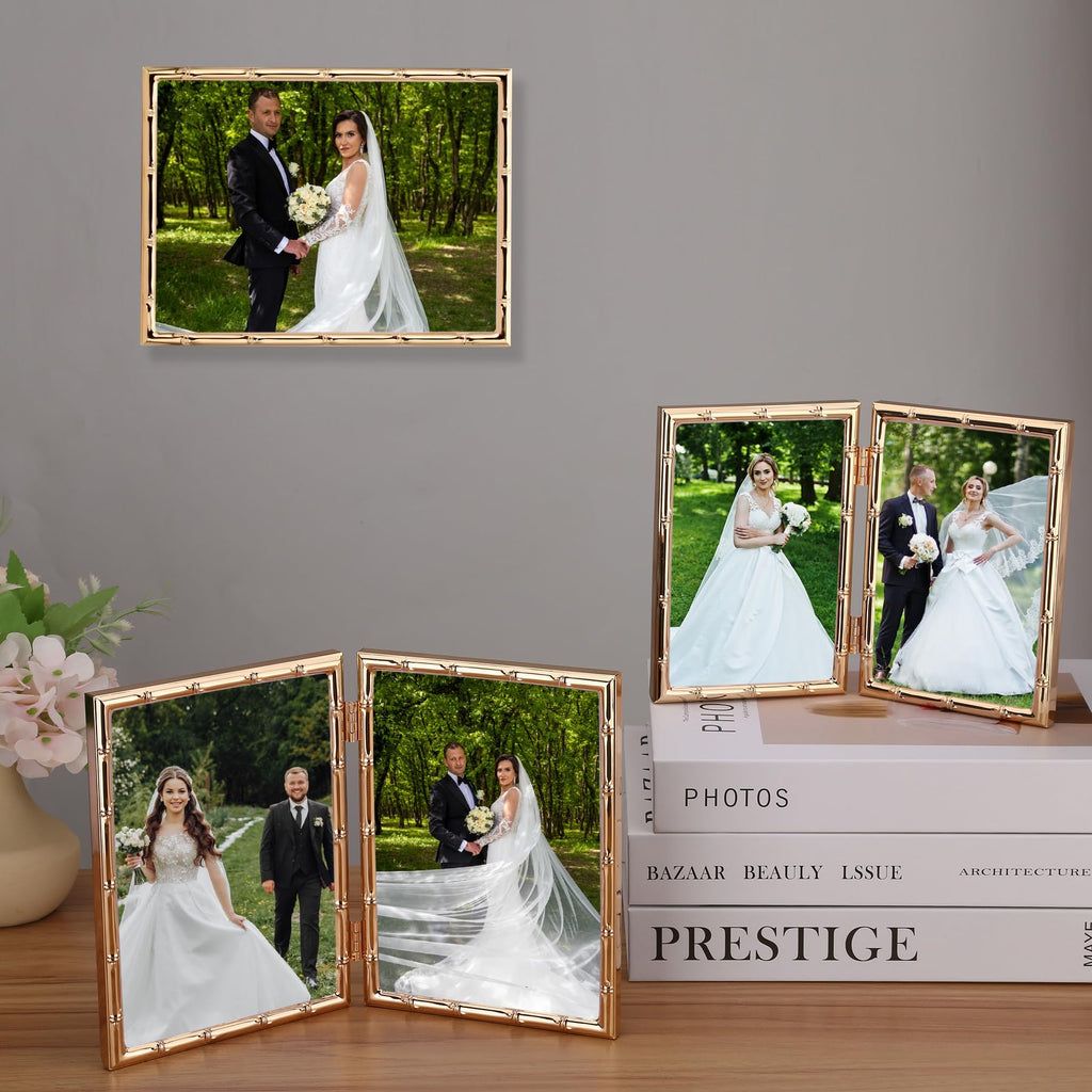 5x7''Bamboo Detail Gold Metal Picture Frame, Elegant Gold Plated wedding Photo Frames 5x7''With Soft Touch Velvet