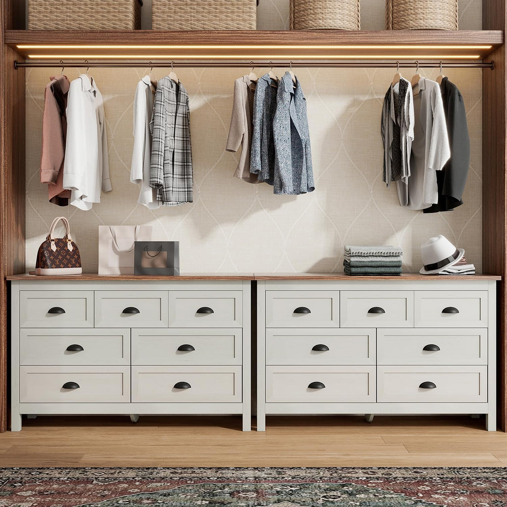 Antique White 7 Drawer Dresser, Farmhouse Wood Chest