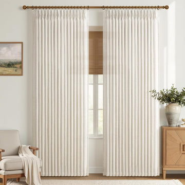 Birch Thick Linen 50 Inch Wide Viral Curtains 90 Inches Long for Sliding Glass Doors 2 Panels Set, Memory Shape Pinch